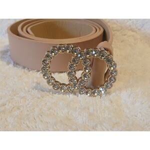 Tan Rhinestone Faux Leather Belt